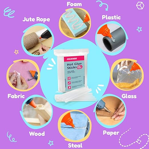 50pcs Full Size Hot Glue Sticks for Large Glue Gun, 0.43x6 inches Large Glue Sticks, Bulk-Pack for Arts Crafts DIY Fabric Gluing & More