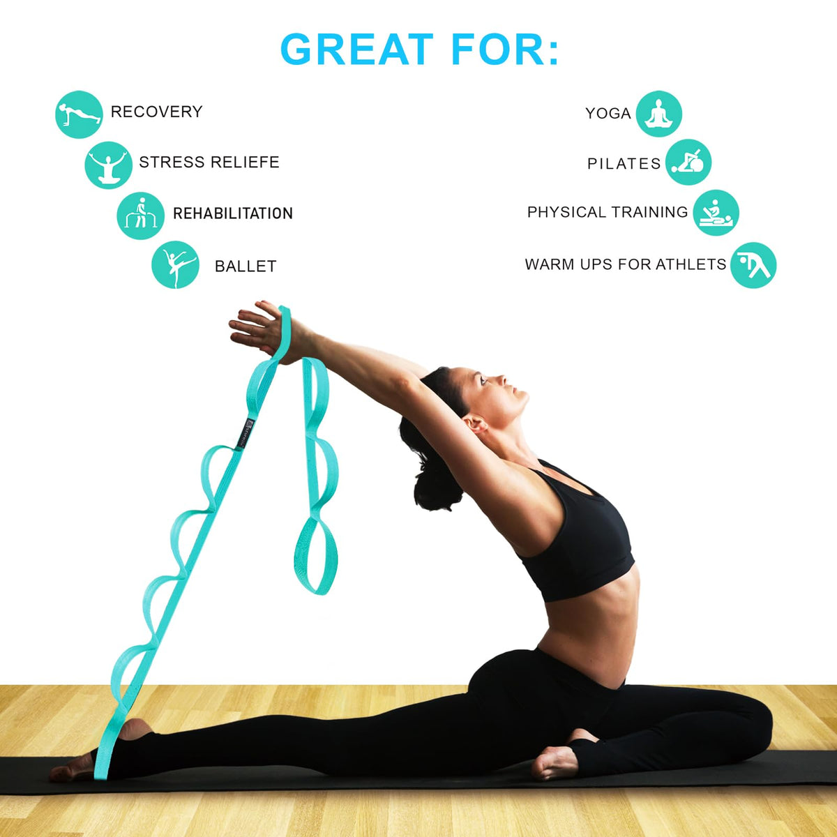 A AZURELIFE Premium Durable Stretch Straps with Loops, Stretching Strap for Physical Therapy, Multi-Loop Yoga Strap Fitness Exercise Strap for Yoga, Pilates, Dance, Flexibility&Exercise