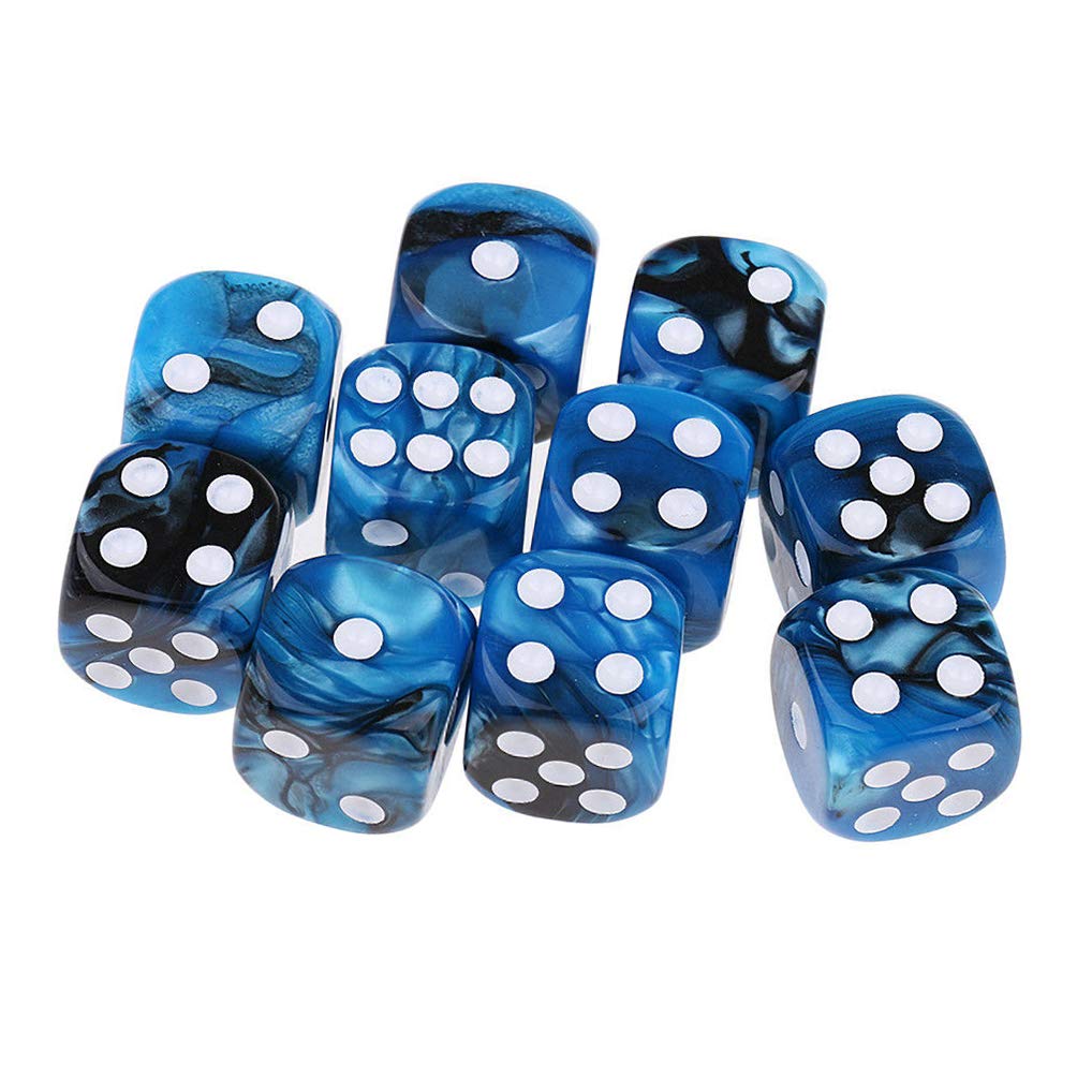 Yiotfandoll 10PCS Polyhedral Dice D6 Dice 16mm Acrylic Dice Game Dice for RPG MTG DND Dice Table Games (Blue Black)