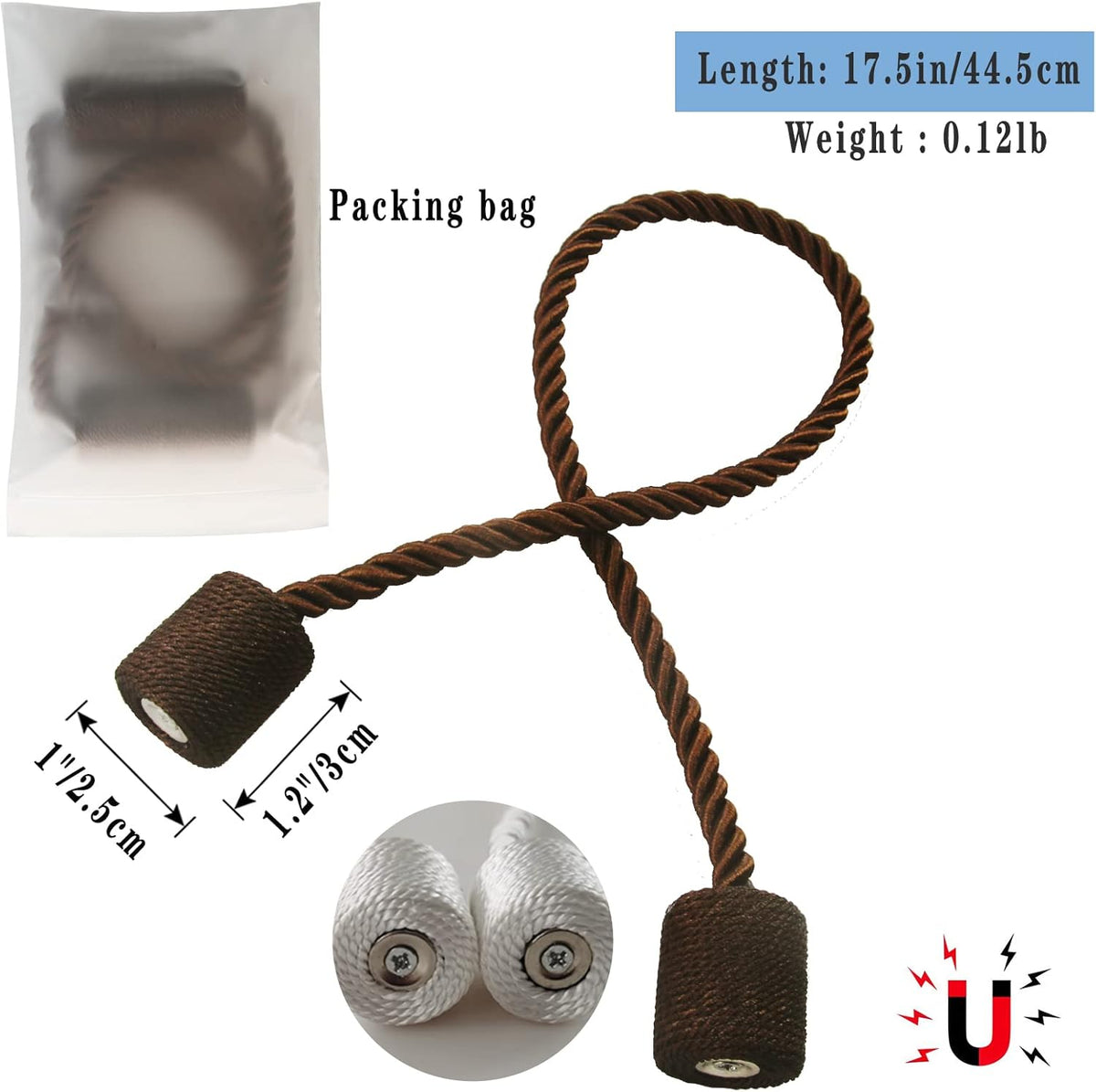 Magnetic Curtain Tiebacks 6 Pack Coffee Curtain Rope Tieback Curtain Holders for Drapes Modern Tie Backs Decorative Curtain Holdbacks