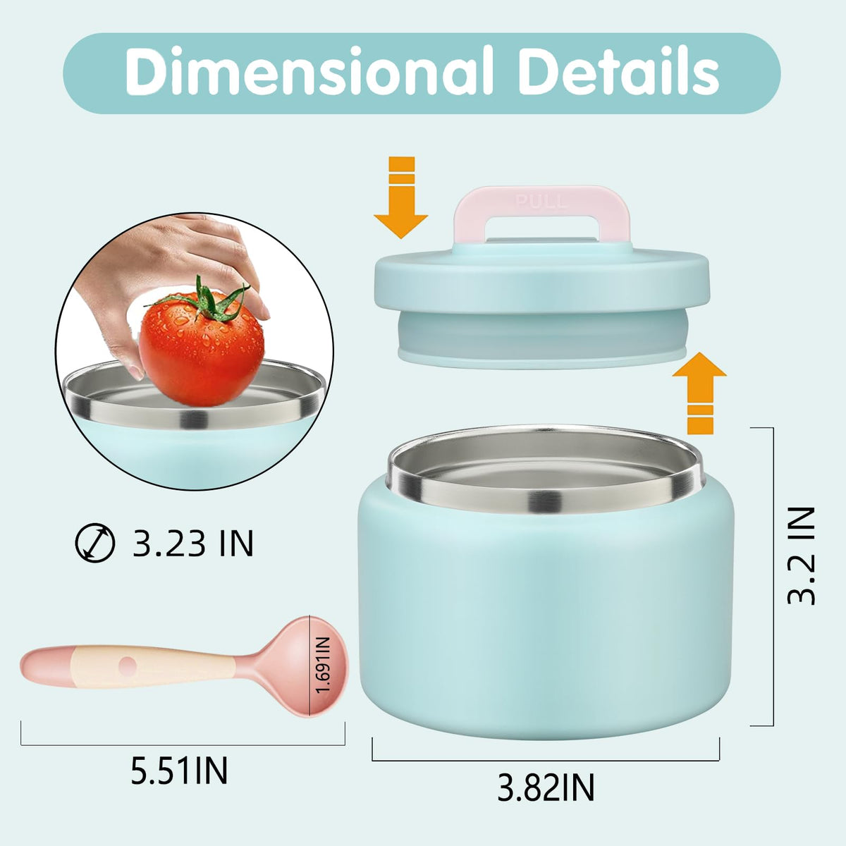 JXXM 8 Oz Thermo Food Jar for Hot & Cold Food for Kids, Insulated Lunch Containers Hot Food Jar,Leak-Proof Vacuum Stainless Steel Wide Mouth Lunch Soup Thermo for School (A-Ice Blue)