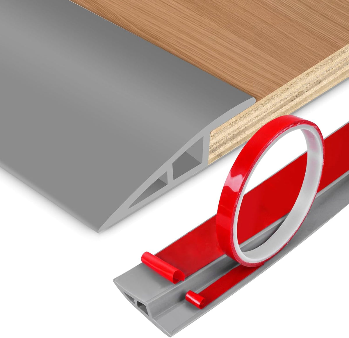 Floor Transition Strip Vinyl Door Threshold Ramp Self Adhesive Carpet Edging Strip Doorway Edge Trim, Overlap Edge Reducer for Laminate Carpet, Floor, Tile (Gray, 1/5" to 2/5", 3.3Ft)