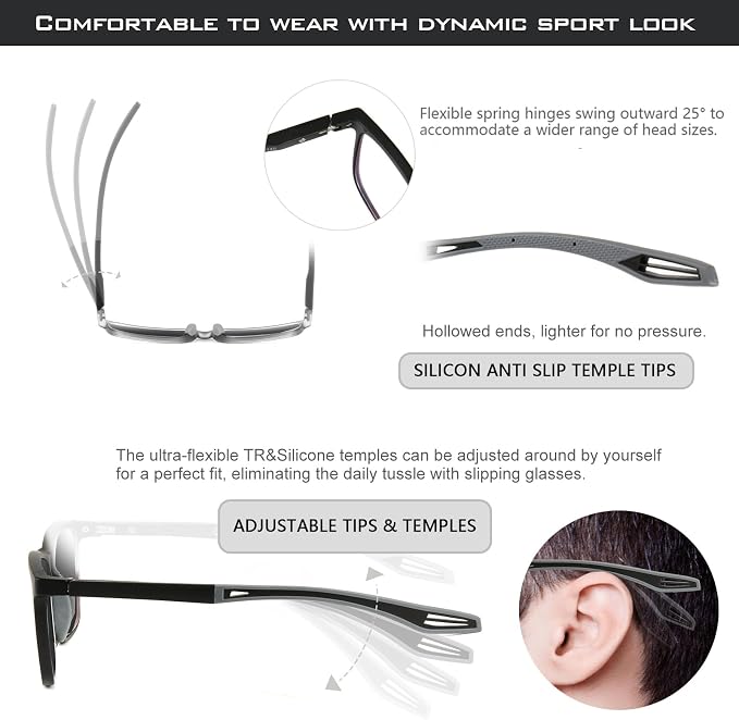 Missfive Premium Bifocal Reading Sunglasses Men Lightweight Sun Readers, UV Protection, TR90 Frame with Metal Spring Hinge Sports/Driving Glasses,1.5x