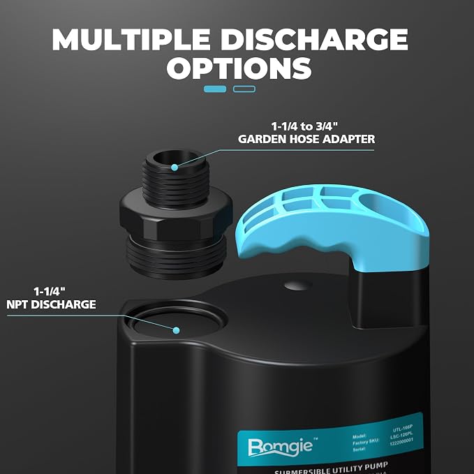 Automatic Water Pump, 2250GPH Sump Pump Submersible Basement Portable Electric Utility Water Pump Removal for Pool Draining Basement Hot Tubs Garden Pool Cover Pond, Dark
