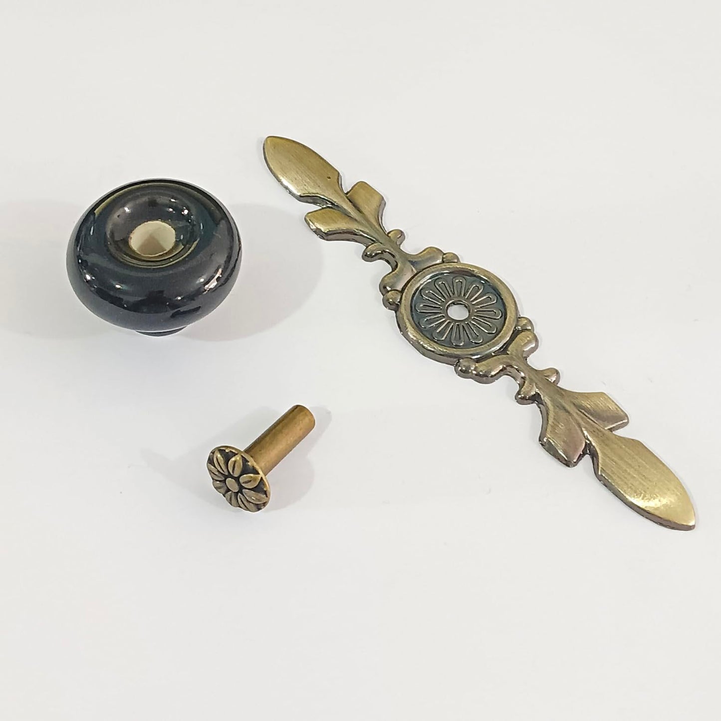 HUAMULAN 8 Pack Retro Ceramic Knobs,Vintage Dresser Kitchen Petal Cabinet Pulls Zinc Alloy Base Back Plate Cupboard Wardrobe Drawer Door Handles