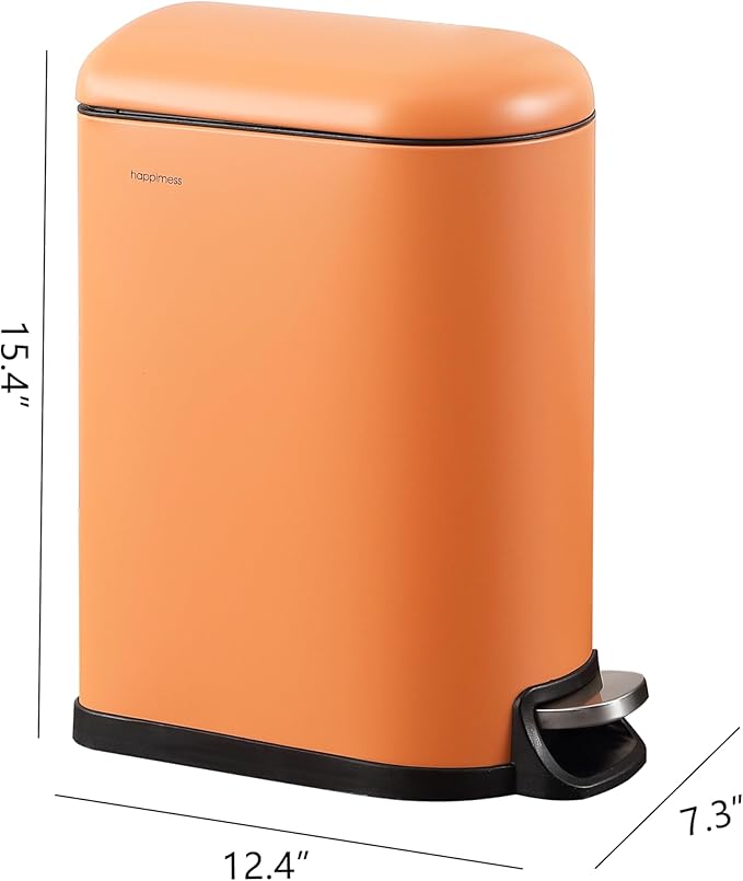 happimess HPM1009K Roland Mini 2.6-Gallon Step-Open Trash Can, Carrot Cake,with Soft-Close Lid, Fingerprint Resistant, Modern, Minimalistic for Home, Kitchen, Laundry Room, Office, Bedroom, Bathroom