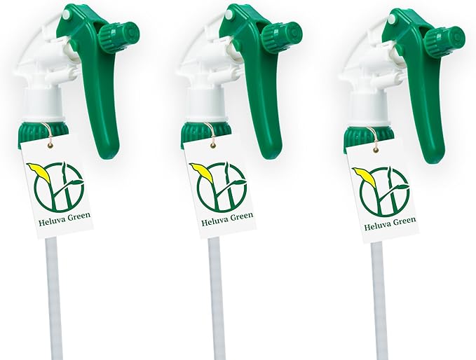 Heluva Green Spray Bottle Nozzle Replacement, Bottle Tops Only - Sprayer Nozzle Triggers for Heavy Duty, Commercial, Home Cleaning Solutions - Fits 8,16,24,32 oz Plastic & Glass Bottles, Green 3 pack