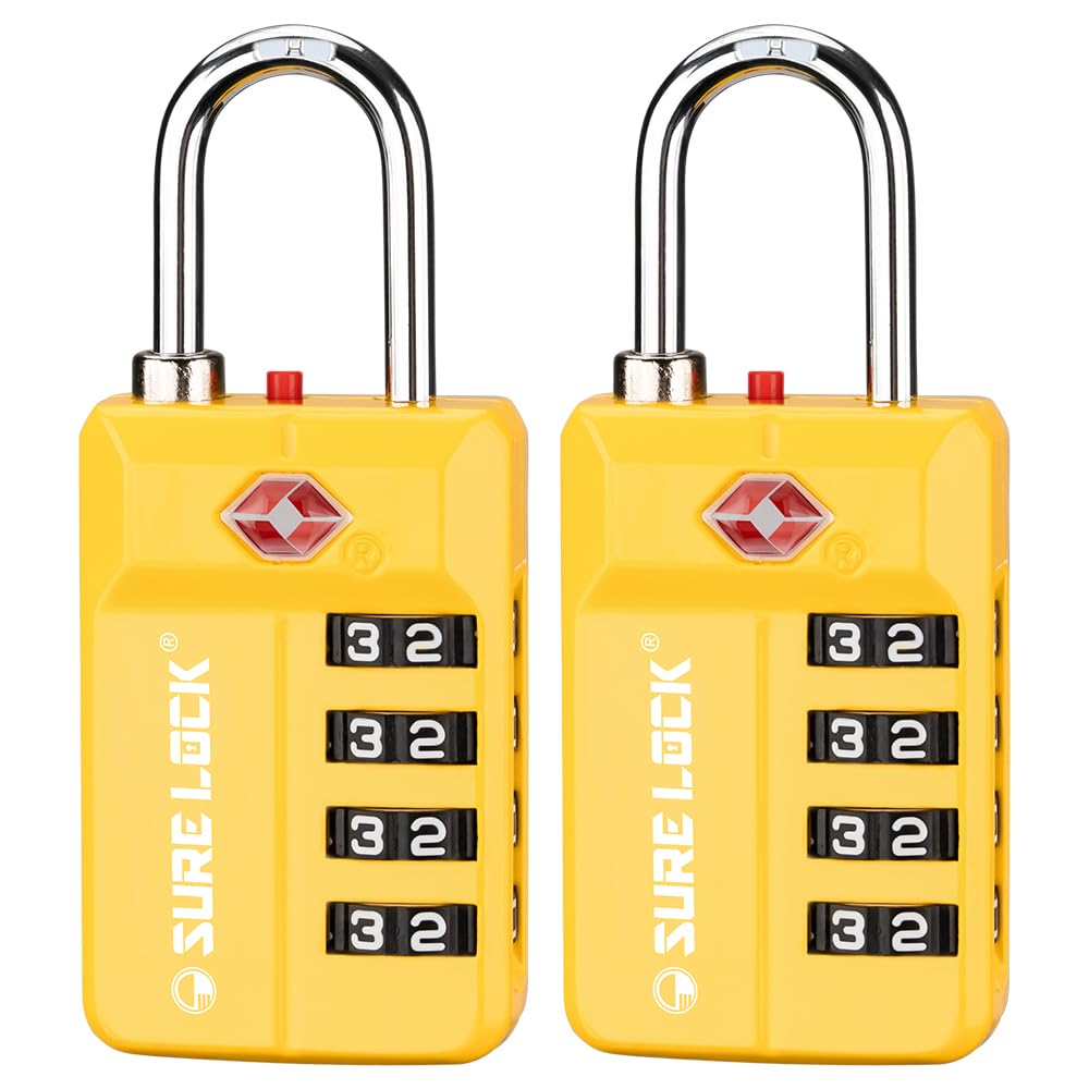 TSA Approved Travel Luggage Locks, Open Alert Combination Lock for School Office & Gym Locker ,Toolbox, Pelican Case,Easy Read Dials- 1, 2 & 4 Pack (1, Yellow 2 Pack)