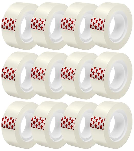12 Rolls Transparent Tape Refills, Clear Tape Dispenser Refill Rolls, Glossy Gift Wrap Tapes for Office, School, Home, 3/4 x 1000 Inches