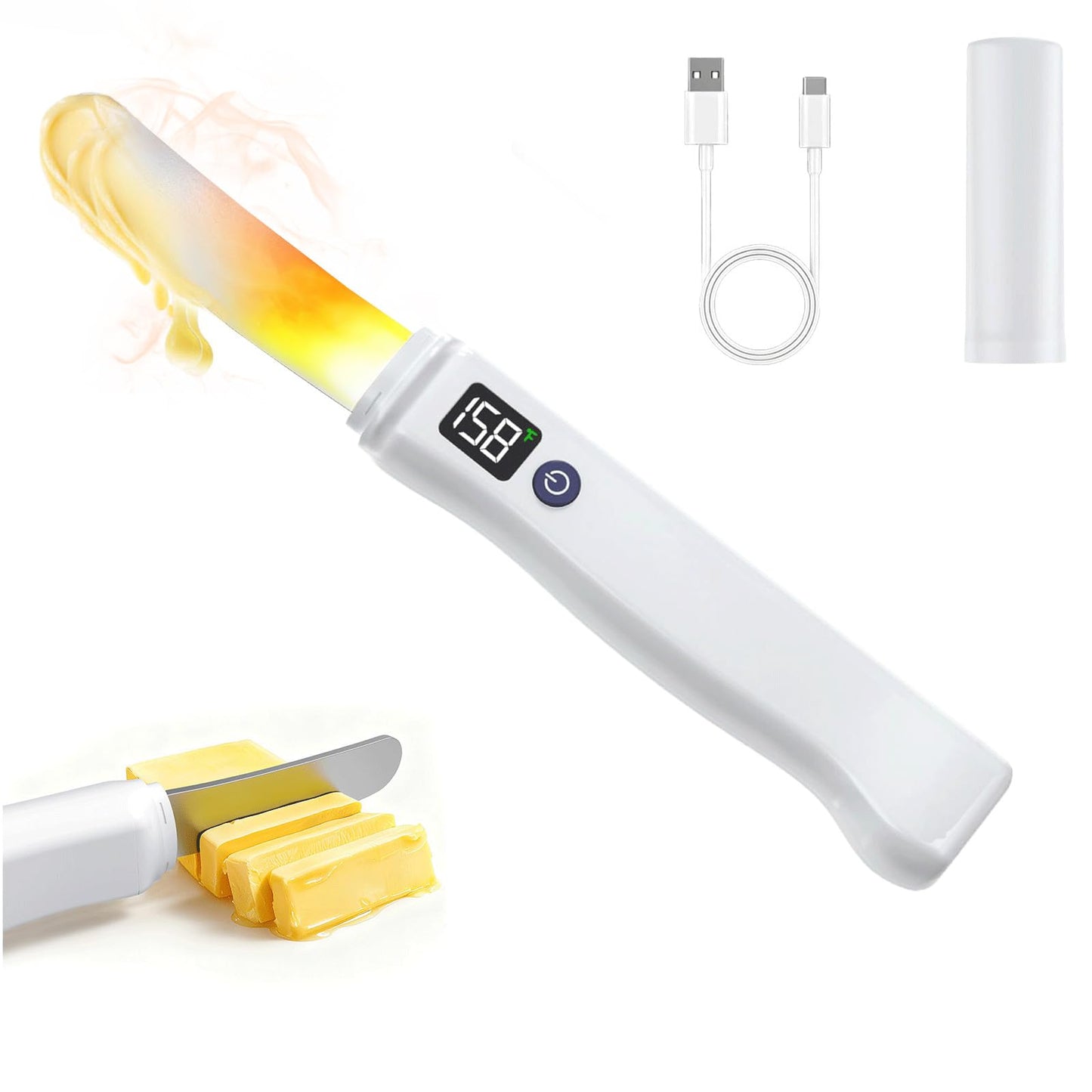 Rechargeable Heating Butter Knife Spreader,Adjustable Heat (131℉/158℉),Electric,Cordless,Heats up in 5 Seconds,Nonstick Stainless Steel Blade,Can Quickly Melt Cold Hard Butter and Coconut Oil,Cheese