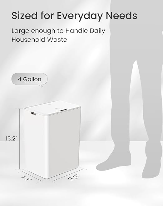 Cesun 2 Pack 4 Gallon Bathroom Trash Can with Lid, Small Automatic Trash Can, Touchless Motion Sensor Garbage Can, White Plastic Waste Basket for Bathroom, Bedroom, Toilet, Office, Rv