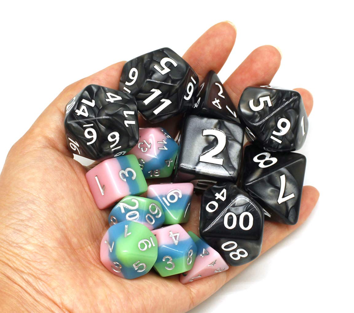 Dungeons and Dragons D&D Giant Black 25mm Polyhedral Dice Set - RPG Dice Bag, Pathfinder, MTG