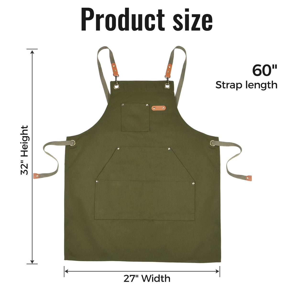 HYVOROS Chef Apron for Men Women with Straps,Canvas apron with pockets, Adjustable, Durable, and Stylish Aprons for BBQ Kitchen (Olive Green)