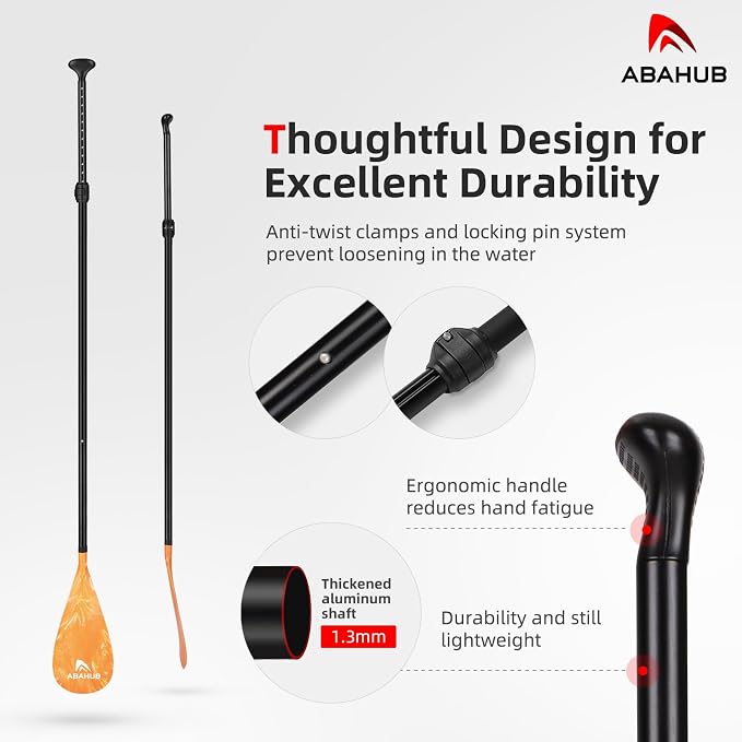 Abahub 3-Piece Stand up Paddles, Lightweight Paddleboard Paddle Oars for Paddleboard, Adjustable Aluminum Alloy Shaft 68" - 84"