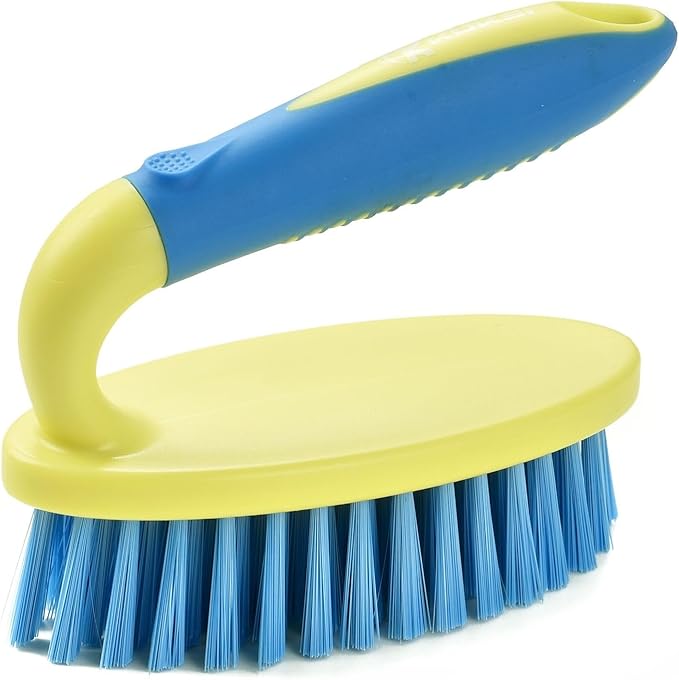 Scrub Brush Set for Bathroom Kitchen Bathtub Toilet Deep Cleaning Brush Tools All Purpose Cleaner Sponge Scrubbing Brushes with Ergonomic Handle, 4-Piece