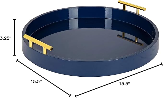 Kate and Laurel Lipton Modern Round Tray, 15.5" Diameter, Navy Blue and Gold, Decorative Accent Tray for Storage and Display
