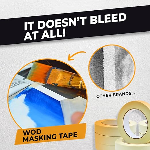 WOD MT5 Utility Grade Masking Tape, 1 inch x 60 yds. for Home or Office air-Dry Painting, Labeling, & Packing. Leaves no Residue