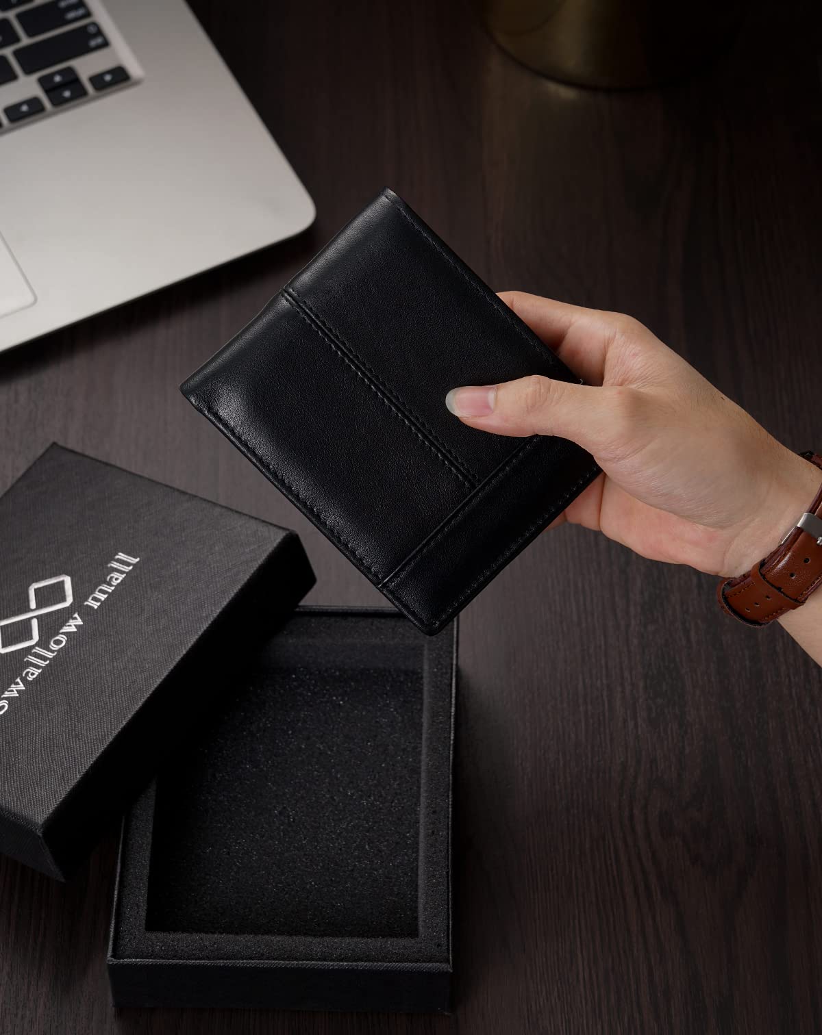 Swallowmall Mens Wallet Rfid Blocking Leather Wallet for Men Bifold Wallets with 1 ID Window 16 Card Slot