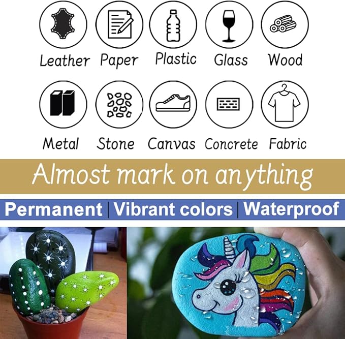 Paint Pens Paint Markers - Green Permanent Markers 8 Pack, Oil Based Waterproof Quick Dry Medium Tip Marker Pen for Metal, Wood, Fabric, Plastic, Rock, Stone, Mugs, Canvas, Glass, Art Craft