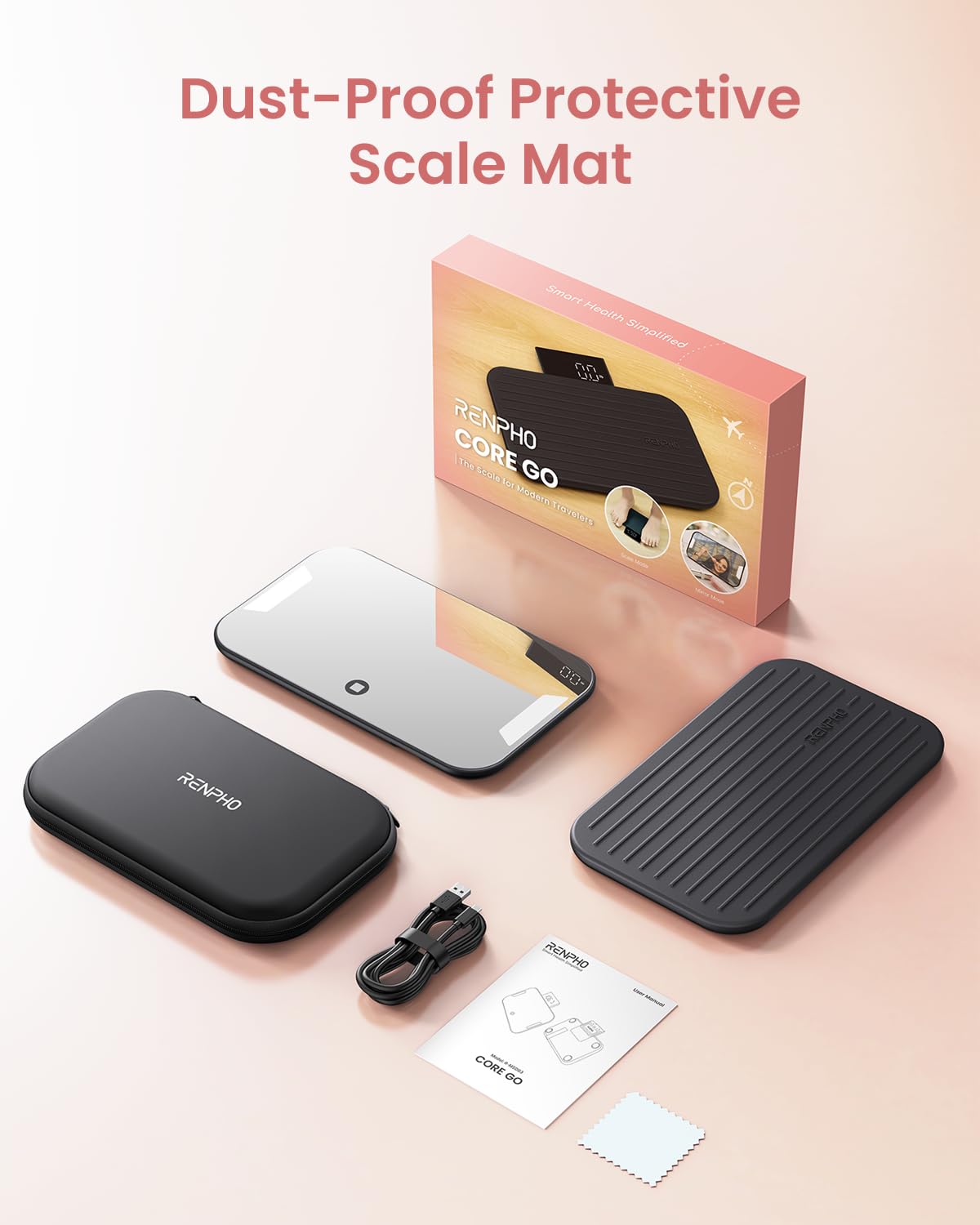 RENPHO Portable Rechargeable Scale with Travel Makeup Mirror, Slide-Out LED Display, Small Travel Scale for Body Weight, Digital High Accurate Scale for Traveling, 400lbs, Core Go, 8.98" x 5.28"
