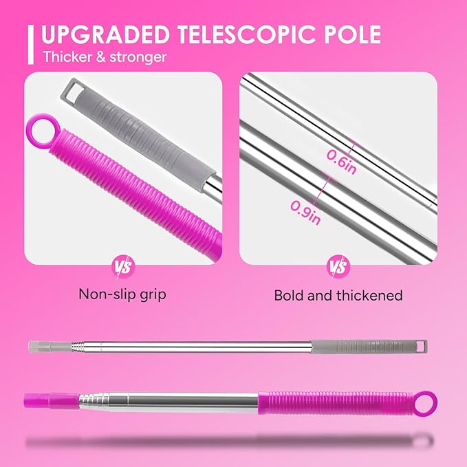 ThinkLearn Microfiber Dusters for Cleaning,14PCS Feather Dusters with Extension Pole,Bendable Washable and Extendable Duster for High Ceilings, Fans and Blinds House Cleaning Kit Pink Gift for Women