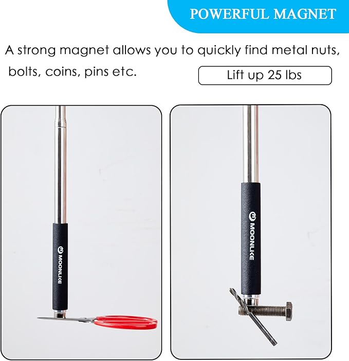 Telescoping Pickup Grabber Tool Magnetic Pole with 2 Hook and a Magnet, 10 ft Telescopic Hook Pole Wire Reacher Tool Push Pull Rod, Disc Golf Retriever Pole, Disc Golf Accessories