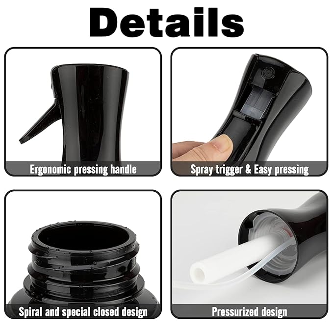 Continuous Mist Spray Bottle for Hair, Face & Plants (6.8oz/200ml) - Ultra Fine Travel-Size Water Mister for Salons, Cleaning, Pets & Skincare Leakproof Design