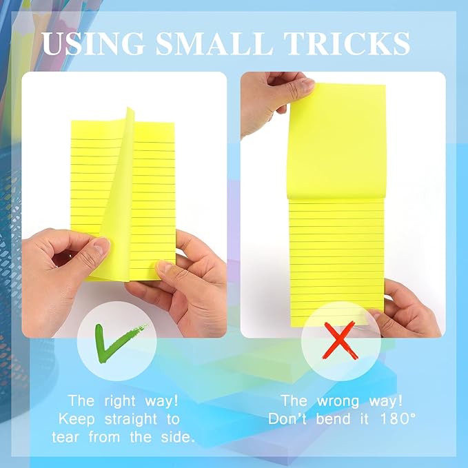 Early Buy Lined Sticky Notes with Lines 4x6 Self-Stick Notes 6 Bright Color 6 Pads, 45 Sheets/Pad