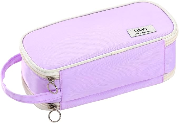 Pencil Case Large Zipper Pencil Pouch for Girls Kids Teens Adults Aesthetic Pencil Bag Stationery Organizer Pen Pencil Case with Handle for School Purple