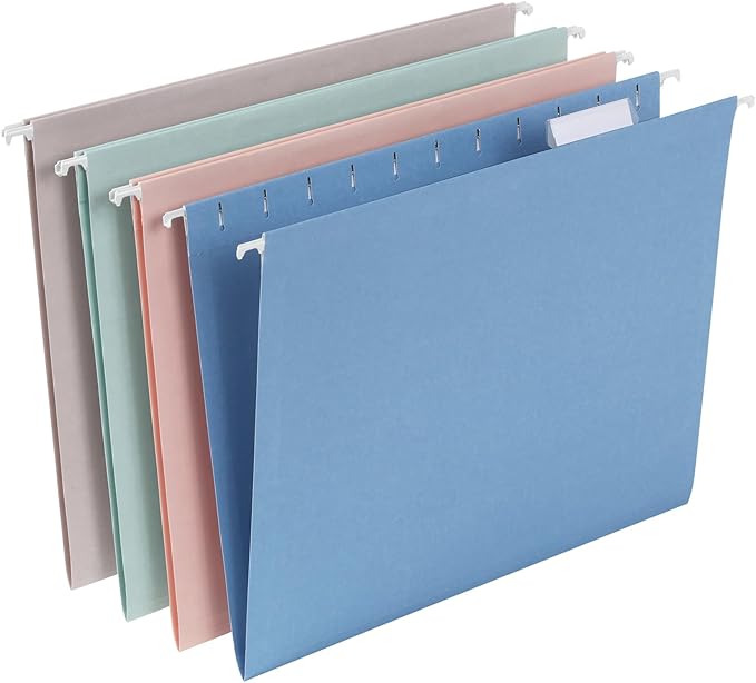 Pendaflex Hanging File Folders, Letter Size, Assorted Colors for Home, Office Filing Cabinet, 1/5-Cut Adjustable Tabs, 25 Per Box (81698)
