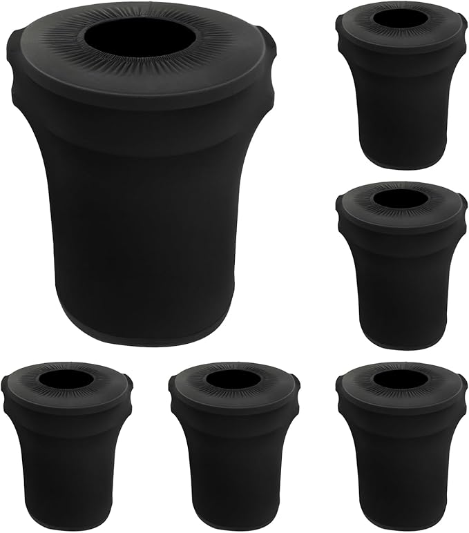 BTSKY 6 Pcs Black Round Trash Can Cover 32 Gallon Stretch Spandex Trash Can Covers Outdoor Decorative Trash Bin Covers for Outside Wedding Parties Commercial Fundraiser Decor