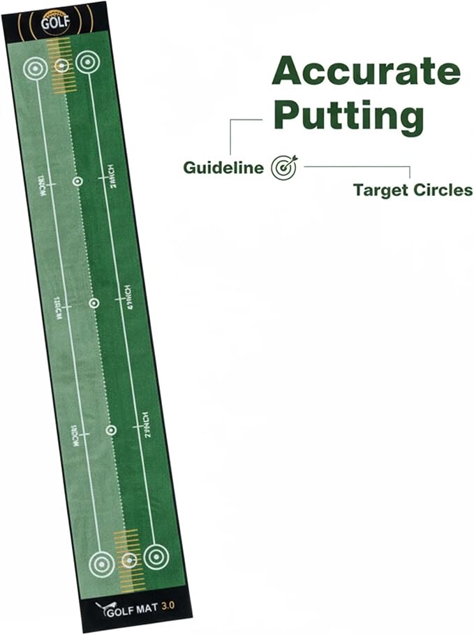 GLANC Golf Putting Practice Mat Set with Alignment Mirror & Cup, 20 in X 10 ft Training Aid Mat, Anti-Slip Backing Golf Putting Green for Indoor and Outdoor Use