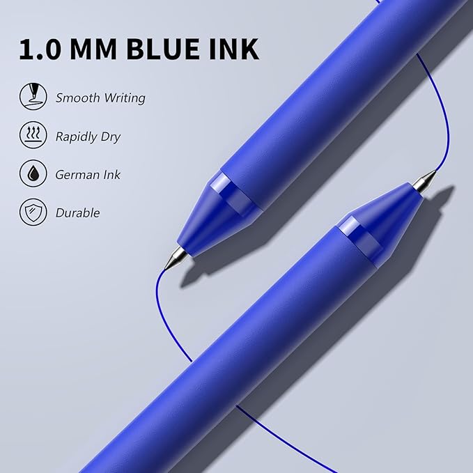 50 Pack Blue Ink Pens - Bulk Pens, 1.0MM Medium Point Ballpoint Pens, Smooth Writing No Bleed Retractable Ball Point Pen (Blue)