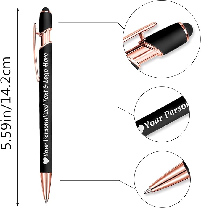 STREADVE 100 Personalized Custom Pens Engraved Writing Pen with Name Logo, Customized Promotional Items Stylus Pen Gifts for Communion Wedding Men Women Realtor Business, White