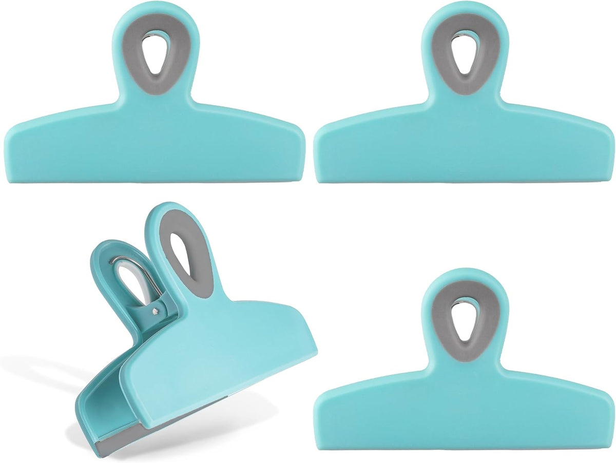 COOK WITH COLOR Bag Clips - Heavy Duty Chip Clip and Refrigerator Magnet Clips for Food Storage with Air Tight Seal Grip, Mint, Pack of 4 Large Clips