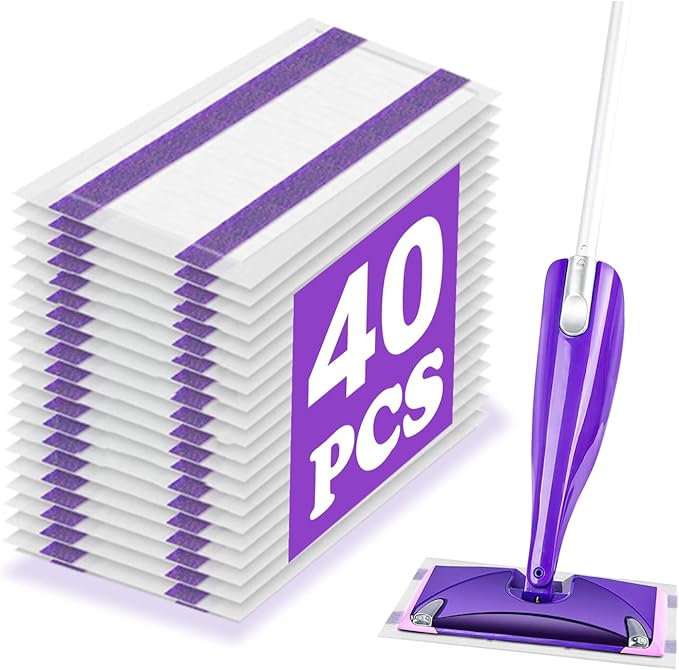 40 Pack Disposable Mop Pad Refills for Wet Jet Spray Mop Pads, Wet Jet Pads for All Purpose Multi-Surface Hardwood Floor Cleaning, 4 Layers Thickened Durable and Heavy Duty Absorbent