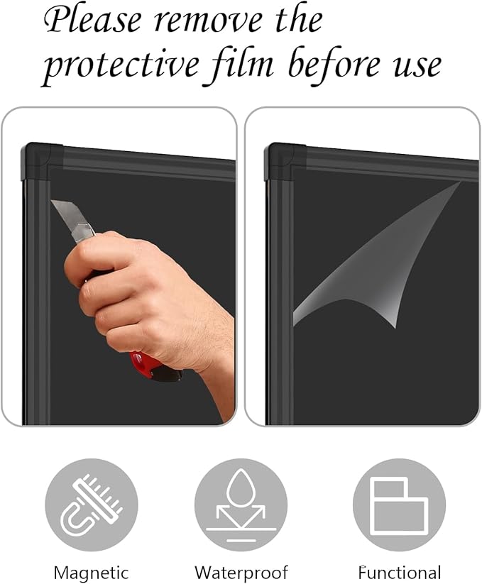 XBoard Magnetic Chalkboard 48 x 31 inch Chalk Board/Black Board, Black Aluminium Frame, Display Collections