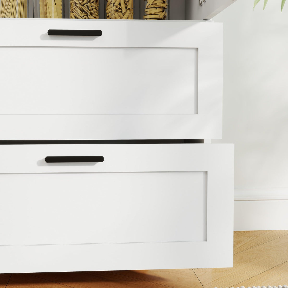 2 Door Tall Kitchen Pantry Storage, Collection Food Free Standing Wooden Storage Cabinet with 2 Drawers and Adjustable Shelves, Modern Farmhouse Versatile Storage for Kitchen, Dining Room (White)