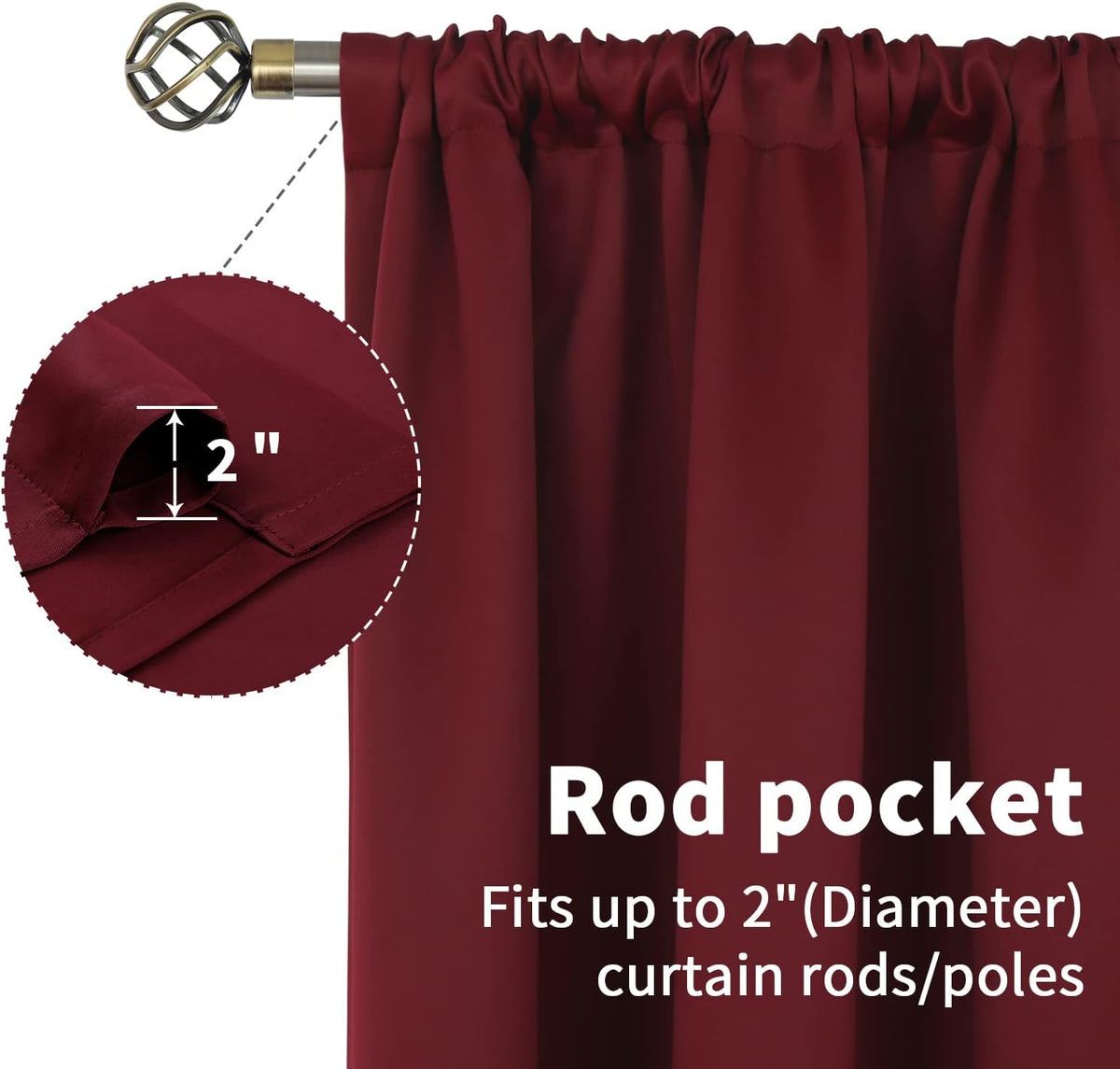 BGment Burgundy Half Window Curtains for Kitchen Cafe Window - Small Blackout Drapes Thermal Insulated Privacy for Rv Bathroom, 29 x 24 Inch, 2 Panels