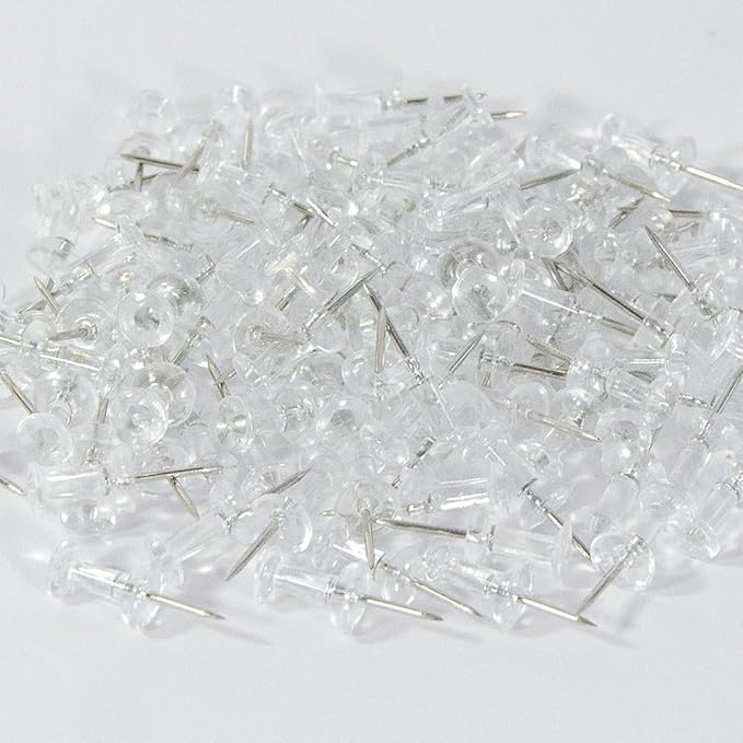 100 Pack Push Pins Tacks, Clear Plastic Head, Steel Point,Thumb Tacks for Bulletin Board,Stick Pins Thumb Tacks for Cork Board Wall Hangings (100, Clear)