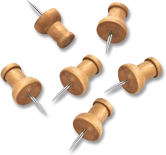 100Pcs Wood Push Pins, Thumb Tacks for Decorative, Wooden Pins and Tacks, Cork Board Thumbtacks, Cute Thumbtack for Wall and Bulletin Board, Map Pins