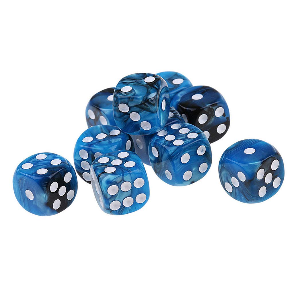 Yiotfandoll 10PCS Polyhedral Dice D6 Dice 16mm Acrylic Dice Game Dice for RPG MTG DND Dice Table Games (Blue Black)