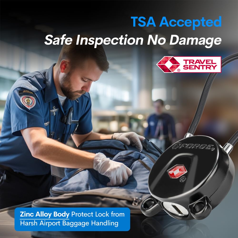 Forge TSA Approved Luggage Locks Ultra-Secure Dimple TSA006 Key Travel Locks with Zinc Alloy Body- Black 2 Cable Locks