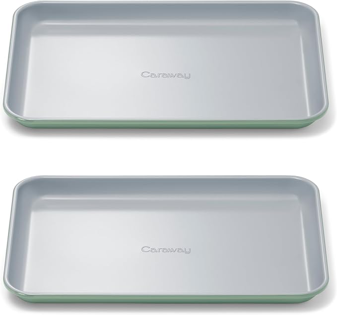 Caraway Nonstick Ceramic Small Baking Sheet Duo (9x13”) – Non-Toxic, PTFE & PFOA Free – Oven Safe – Aluminized Steel Core – Mini Sheet Pan for Baking, Roasting & More - Sage