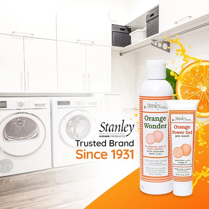 Stanley Home Products Orange Power Gel & Orange Wonder Stain Remover - Complete Cleaning Set - Removes Odors and Tough Stains Oil Grease and More on Fabric Upholstery and Other Surfaces