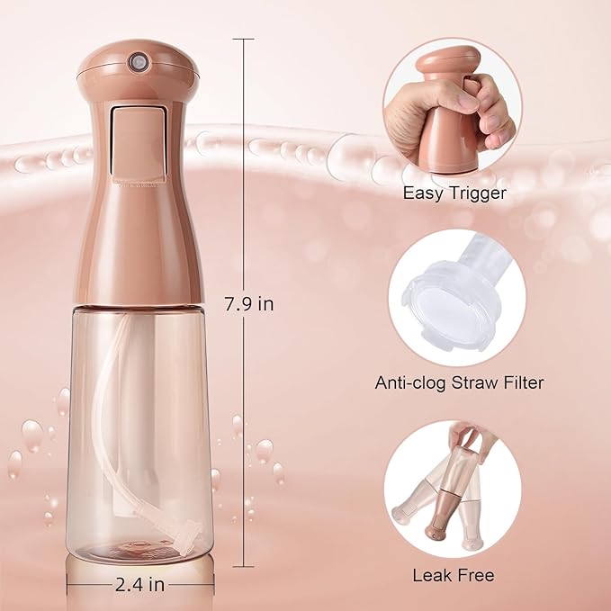 Spray Bottle For Hair, Continuous Mister Sprayer, Ultra Fine Mist Empty Spraying Water Bottles for Hairstyling, Barbers, Salons, Essential Oil Scents, Cleaning, Plants (2 Pack, 6.8 OZ)