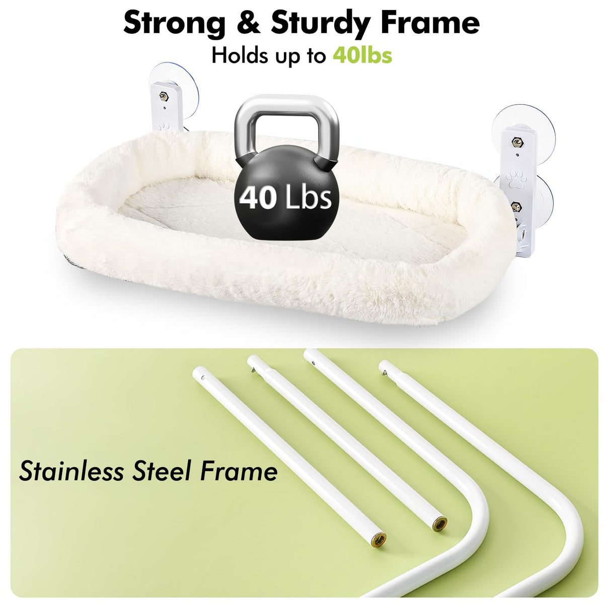 AMOSIJOY Cordless Cat Window Perch, Window Hammock for Cats with 4 Strong Suction Cups, Solid Metal Frame and Soft Cover, Indoor Cat Bed