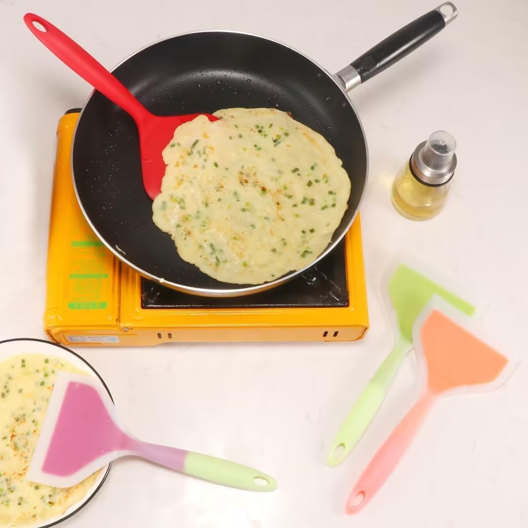 Pink Silicone Pancakes Spatula,Wide Pancakes Spatula for Eggs Fish Pizza and Steak Shovel Omelette Spatulas for Nonstick Cookware,Heat Resistant Kitchen Flipper Spatulas for Cooking Utensils