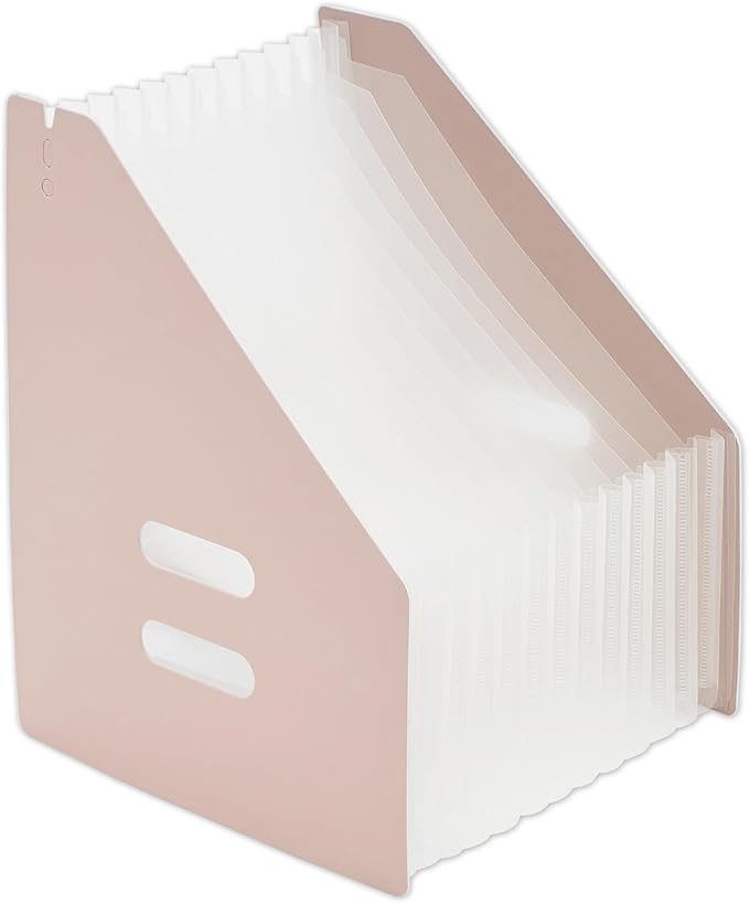 Y YOMA 2 Pack Expanding Magazine Holder with 13 Pockets | Portable Desktop Plastic Self Standing Accordion File Organizer for A4 Letter Size Document Storage Home Office School, Pink