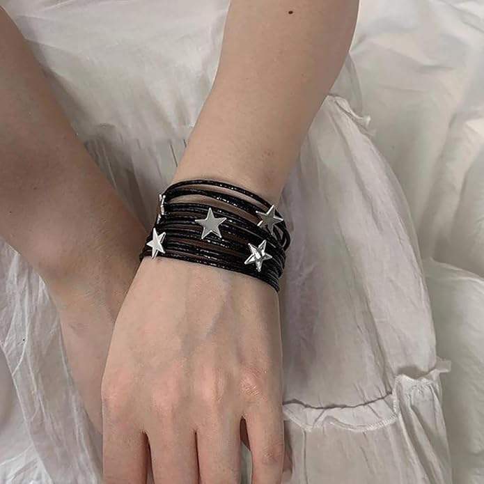 Fesciory Leather Wrap Bracelets for Women, Boho Leopard Multi-Layer Crystal Beads Cuff Bracelet Jewelry